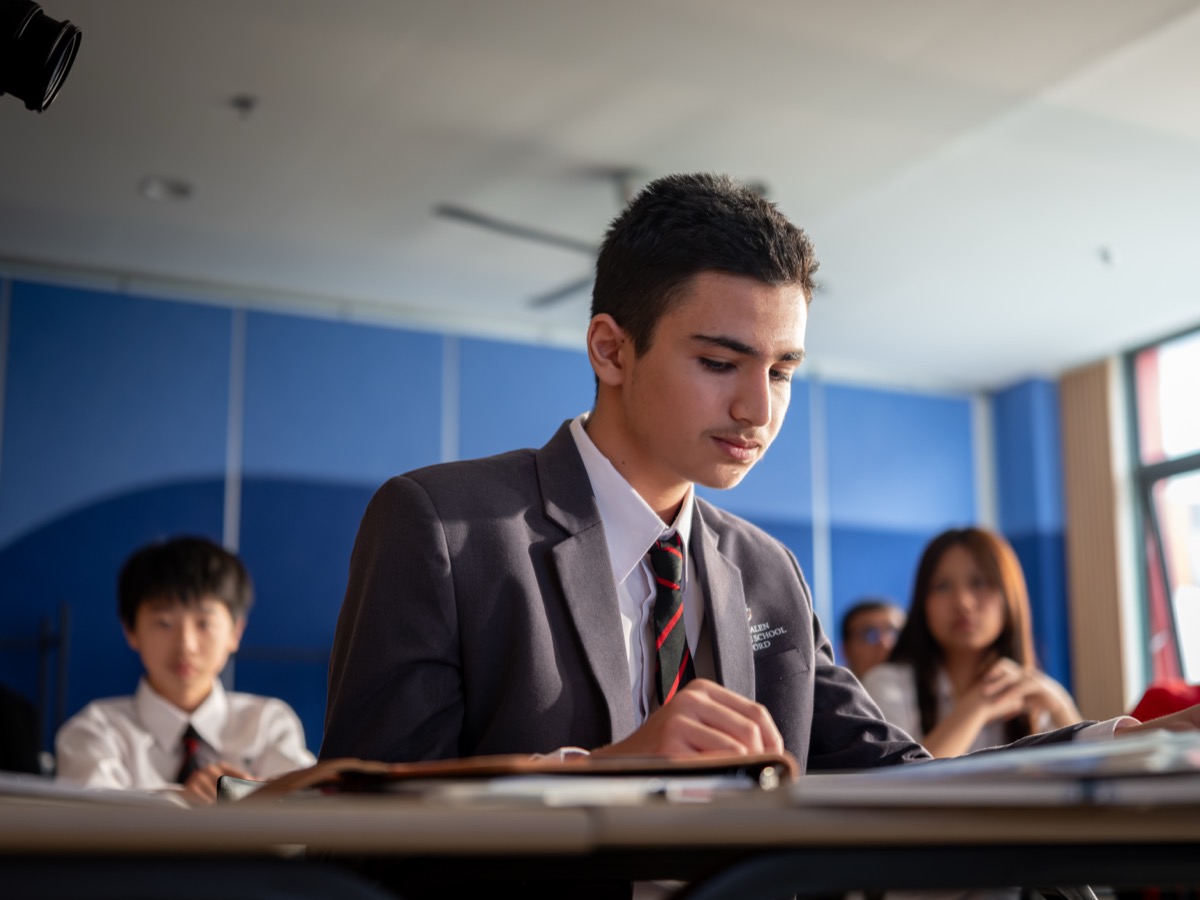 Student in focused study